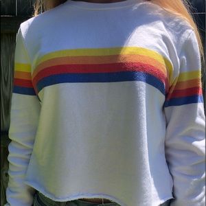 Retro white cropped sweater with colorful stripes